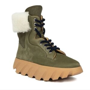 💚🔹️4CCCCEES🔹️ Suede Tura Foa Lined Cuff Boots With Leather Trim  khaki